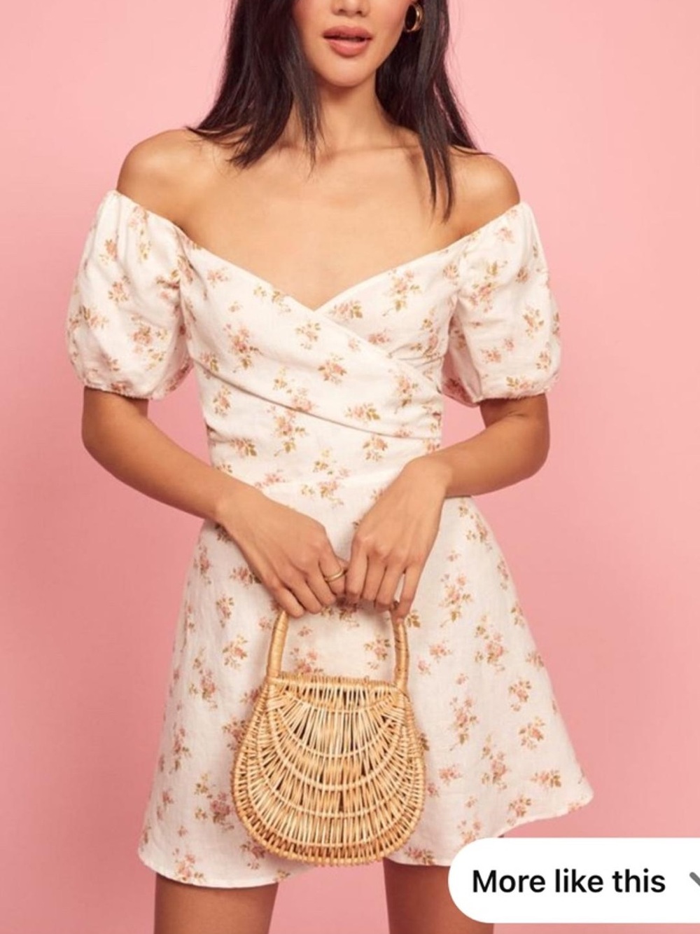 Reformation Bowie Floral Linen Puff Sleeve Dress in Mildred - Size 8